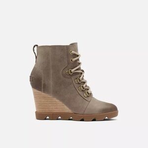 SOREL JOAN UPTOWN WATERPROOF WEDGE BOOTIE NL3950-297 KHAKI SIZE 9